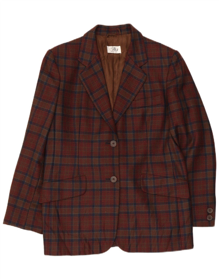 Giacca blazer da donna a 2 bottoni VINTAGE IT 44 Lana vergine a quadri marrone medio