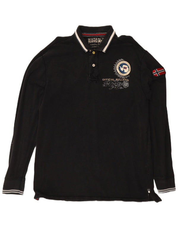 Polo da uomo a maniche lunghe grafica Napapijri 3XL cotone a righe nere