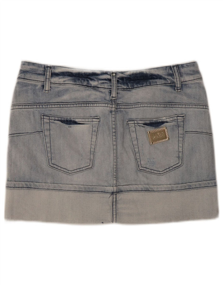Mini gonna in denim effetto invecchiato da donna Liu Jo W28 in cotone blu medio
