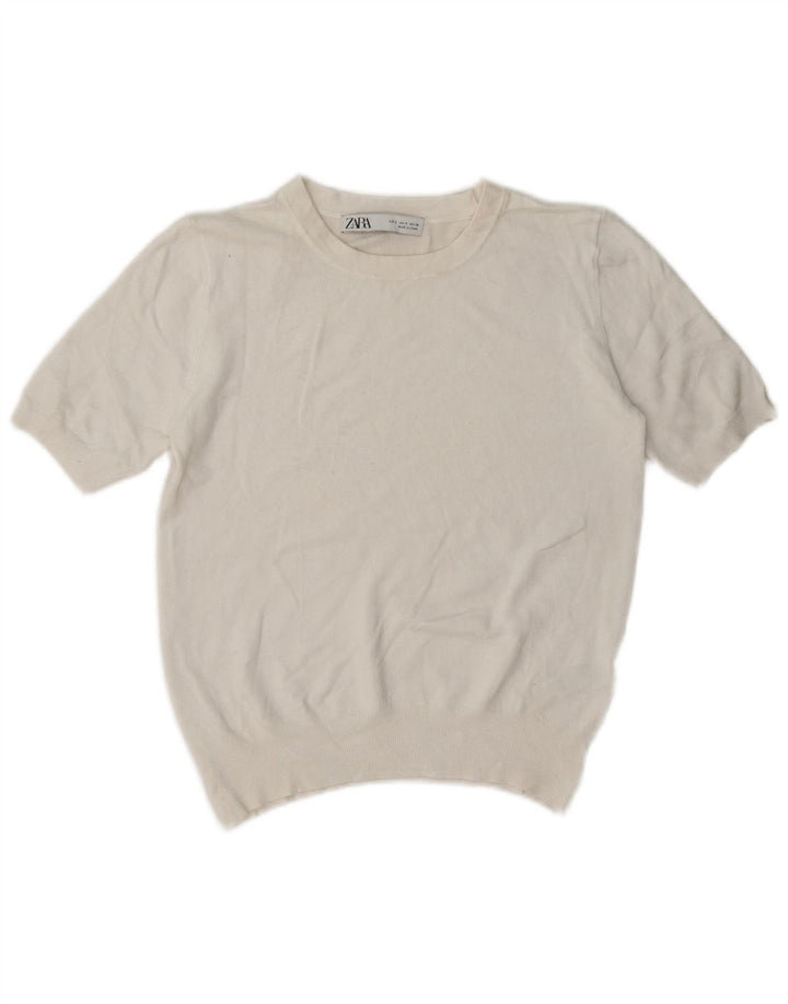 Top corto a maniche corte da donna Zara UK 10 Small bianco in viscosa