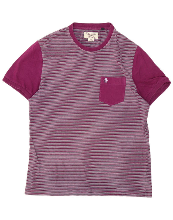 T-shirt da uomo Penguin Top grande cotone a righe viola