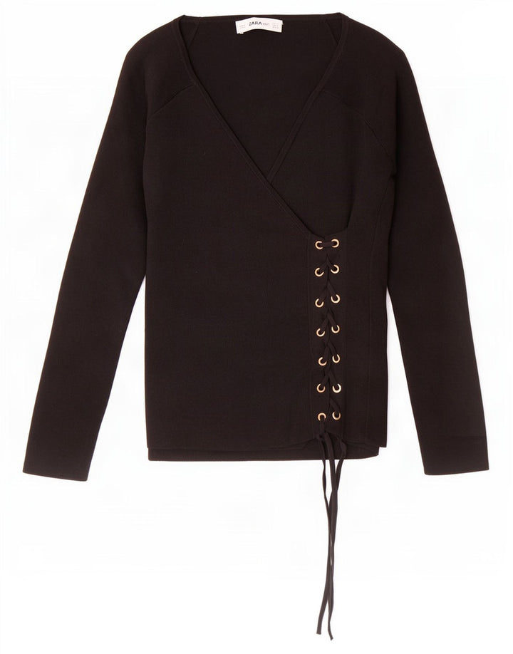 Top Zara da donna a maniche lunghe UK 12 viscosa nera media