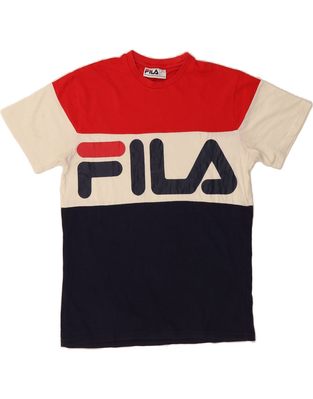FILA Mens Graphic T-Shirt Top Small Red Colourblock Cotton Vintage Fila and Second-Hand Fila from Messina Hembry 