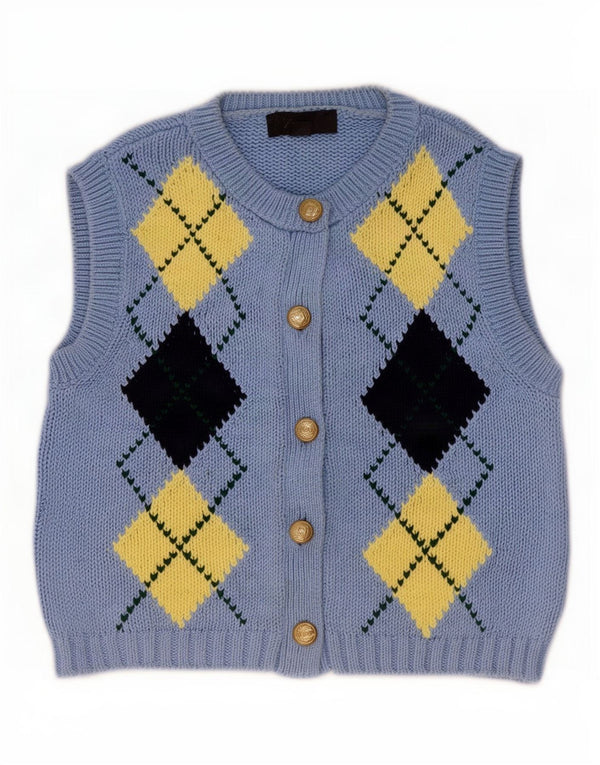 Maglione cardigan corto da donna Zara UK 10 piccolo blu a rombi/diamante