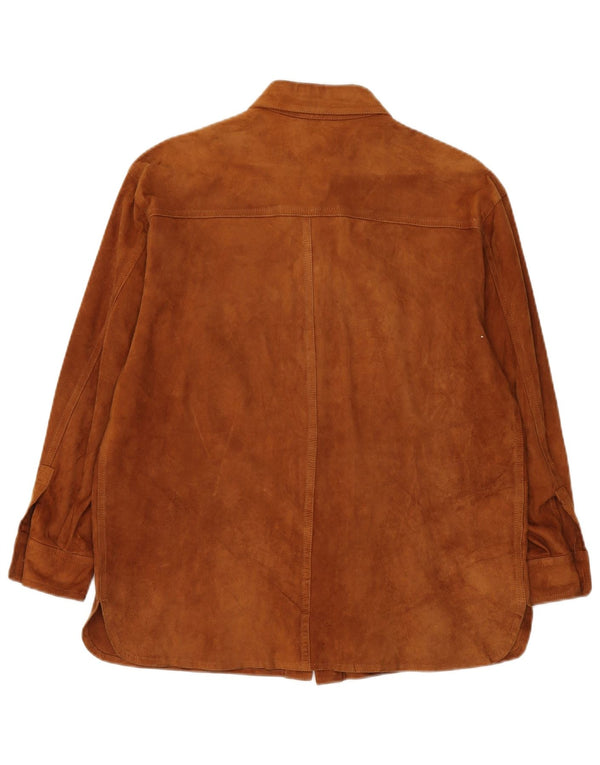 Camicia overshirt da donna vintage in pelle scamosciata IT 42 Marrone medio