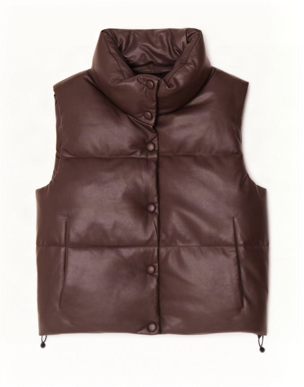 Zara, gilet imbottito oversize in ecopelle da donna, UK 10, piccolo, in poliestere marrone