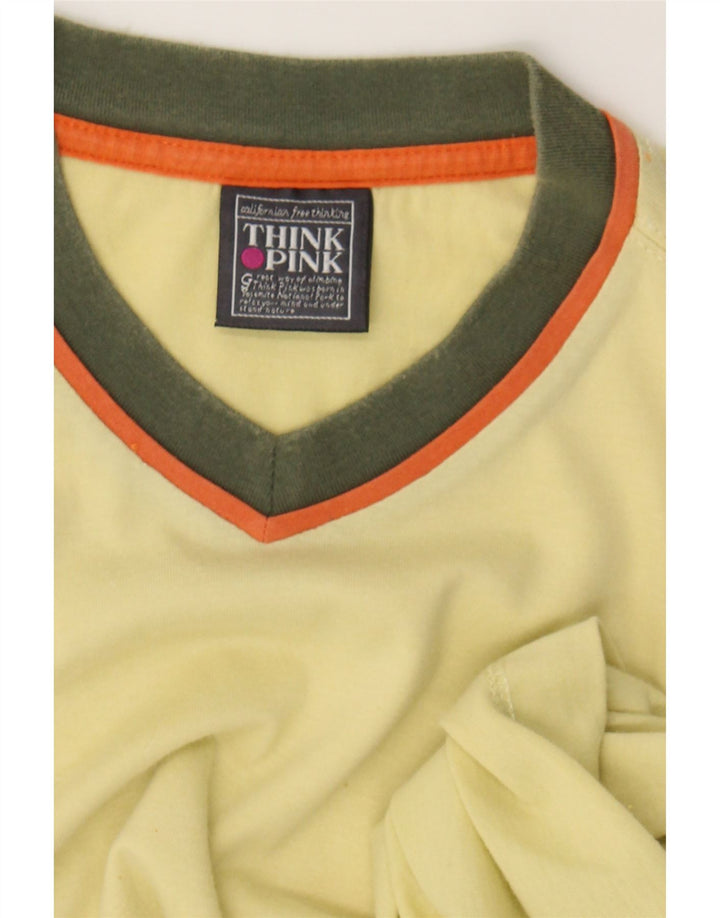 THINK PINK Mens T-Shirt Top Large Yellow Cotton Vintage Think Pink and Second-Hand Think Pink from Messina Hembry 