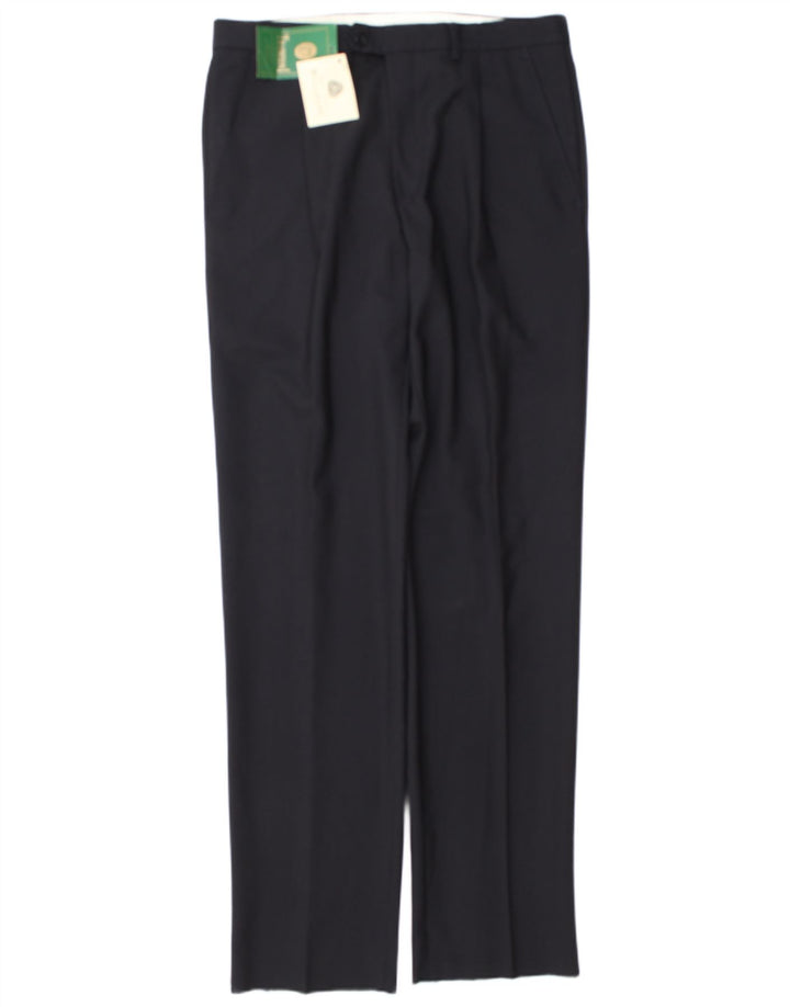 Pantaloni da abito vintage da uomo con pedge IT 48 medio W32 L34 lana blu navy