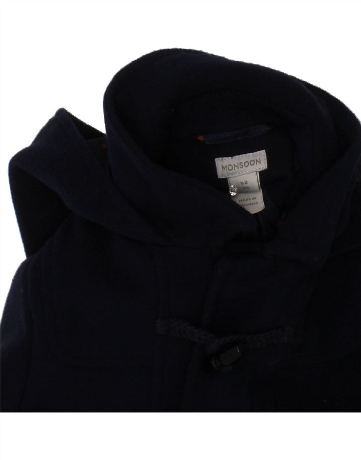 MONSOON Girls Hooded Duffle Coat 3-4 Years Navy Blue Polyester Vintage Monsoon and Second-Hand Monsoon from Messina Hembry 