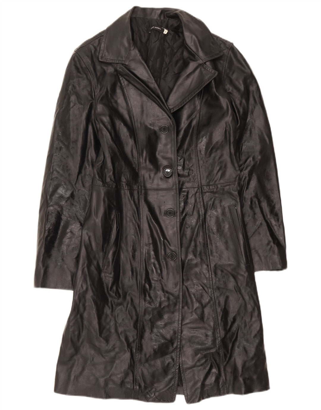 Cappotto in pelle da donna vintage UK 12 in pelle nera media