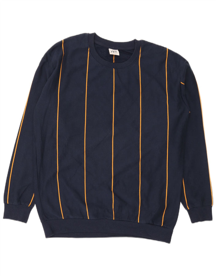 Felpa Zara da uomo maglione grande in cotone a righe blu navy