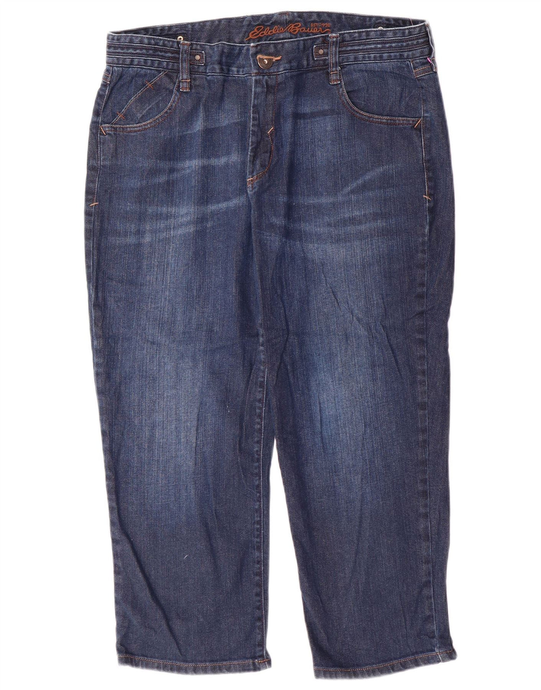 EDDIE BAUER Jeans Capri alti da donna US 12 Large W34 L23 Cotone blu navy