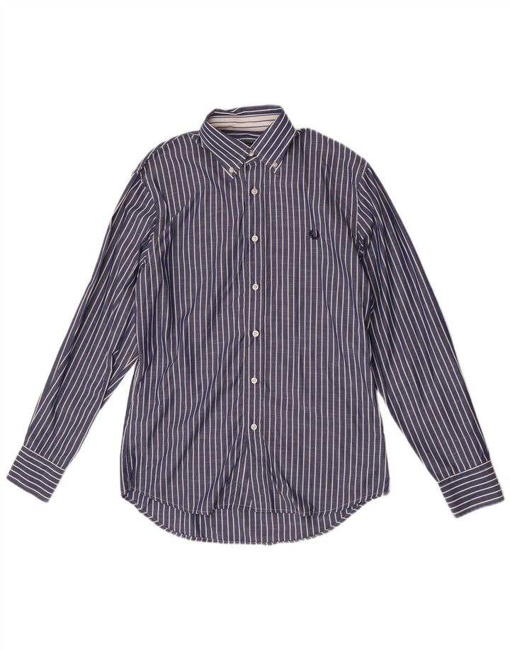Camicia da uomo slim fit Fred Perry in cotone a righe blu medio