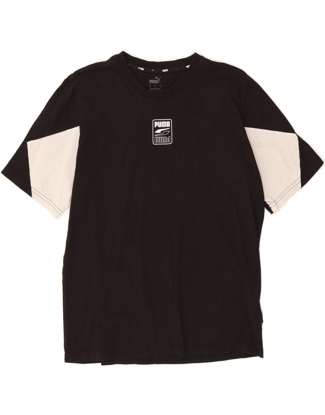 PUMA Mens T-Shirt Top Small Black Colourblock Cotton Vintage Puma and Second-Hand Puma from Messina Hembry 