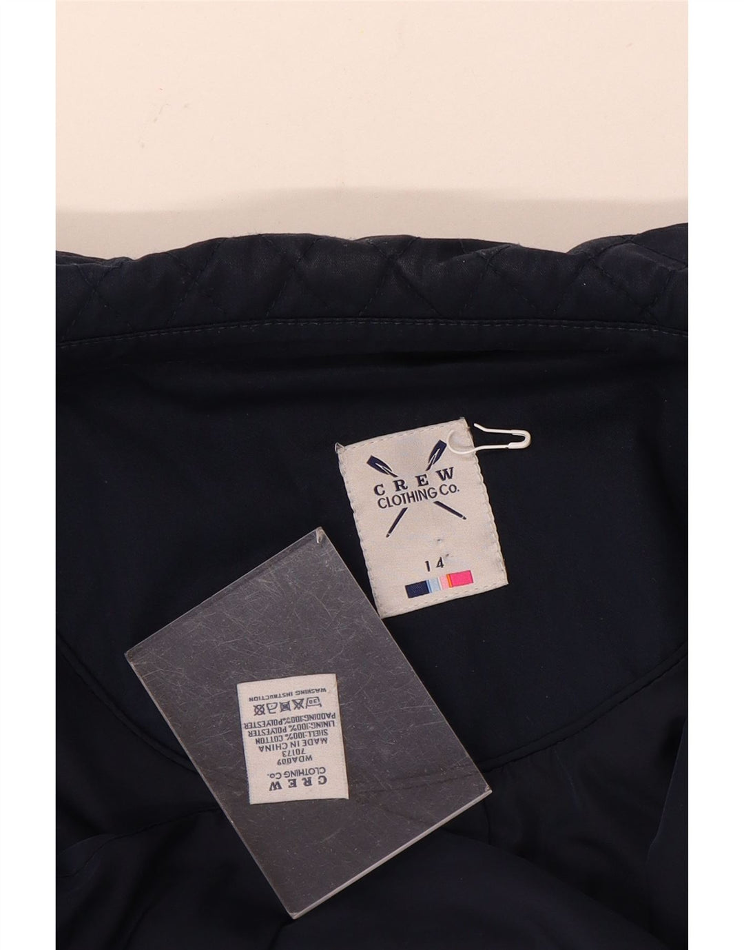 CREW CLOTHING Giacca trapuntata da donna UK 14 Cotone medio blu navy