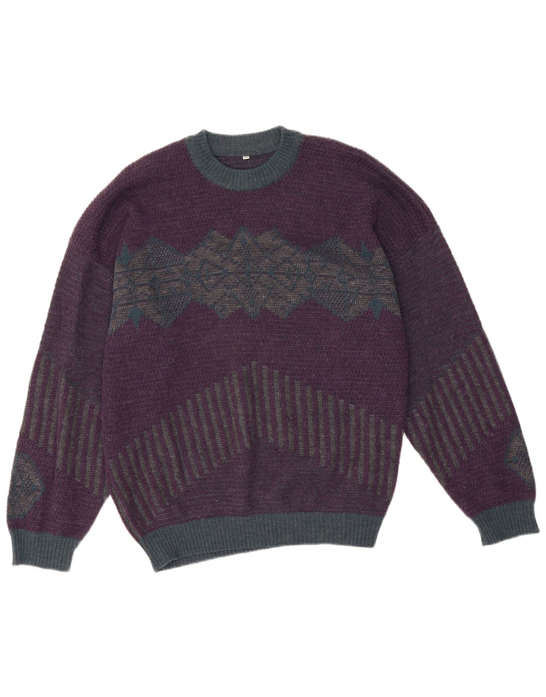 Maglione vintage da uomo girocollo IT 50 viola medio geometrico