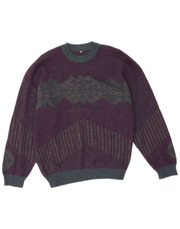 Maglione vintage da uomo girocollo IT 50 viola medio geometrico