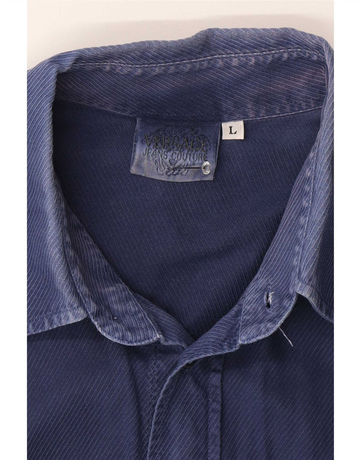 Camicia Versace Uomo Large in cotone blu navy