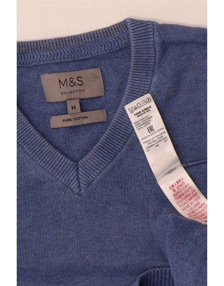 Maglione da uomo con scollo a V Marks & Spencer in cotone blu medio