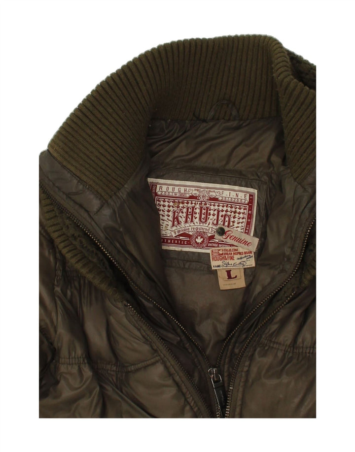 KHUJO Womens Padded Coat UK 16 Large Khaki Nylon Vintage KHUJO and Second-Hand KHUJO from Messina Hembry 