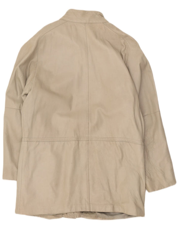 Cappotto in pelle vintage da donna UK 14 medio bianco sporco