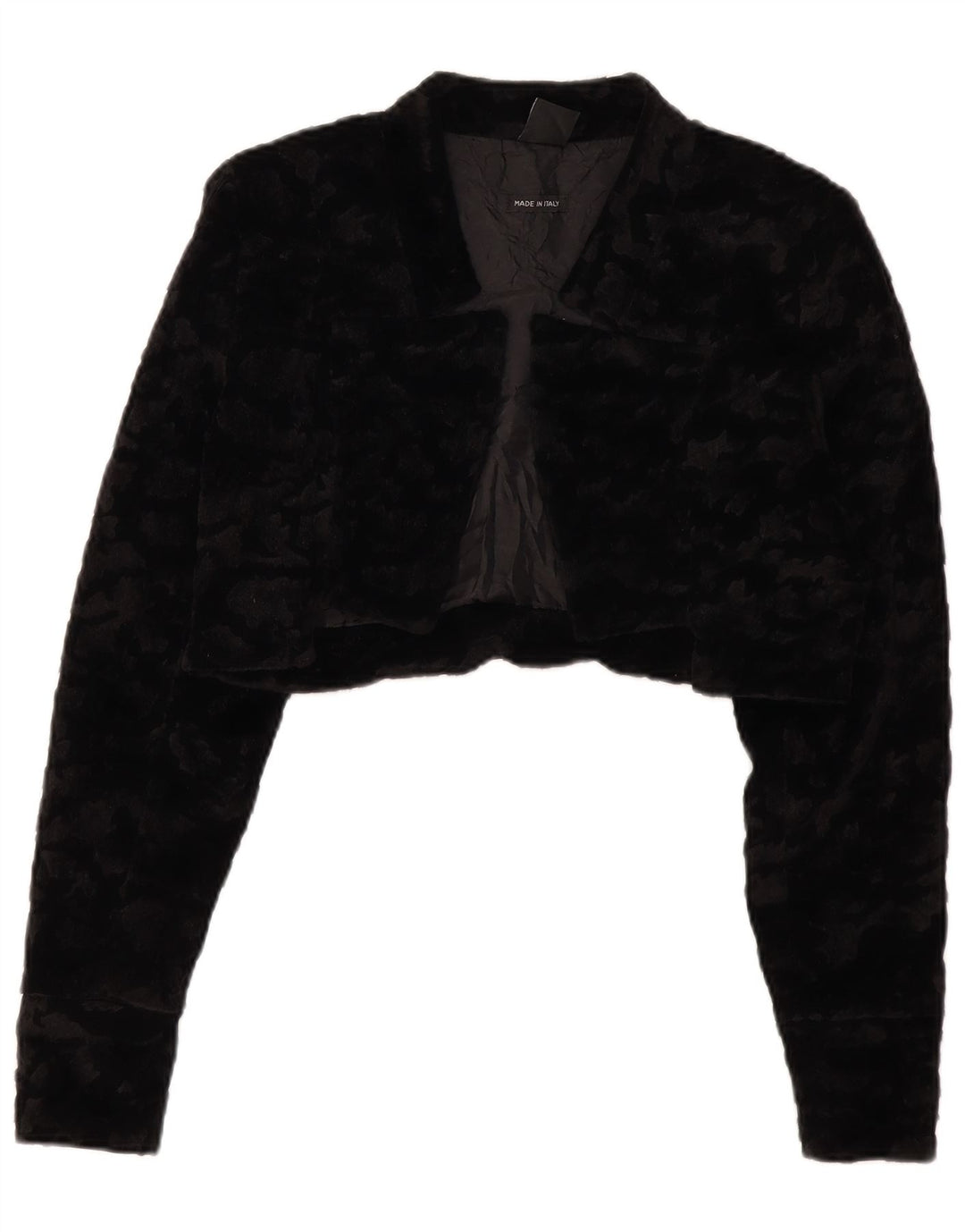 Giacca bolero da donna in pelliccia sintetica VINTAGE UK 14 grande poliestere nero