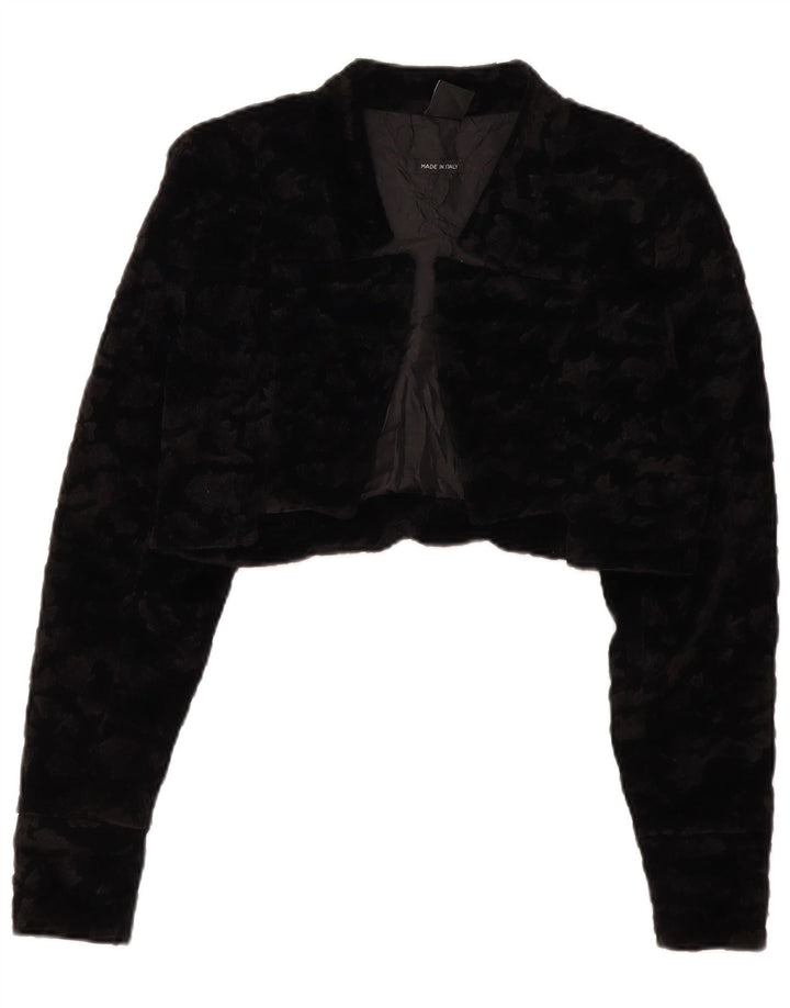 Giacca bolero da donna in pelliccia sintetica VINTAGE UK 14 grande poliestere nero