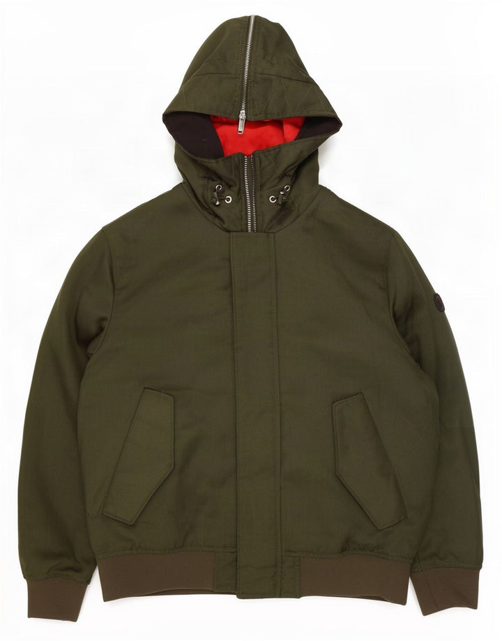 Giubbotto bomber con cappuccio da uomo Armani UK 40 grande poliestere kaki
