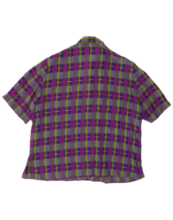 Camicetta camicia a maniche corte da donna vintage UK 14 grande plaid multicolore