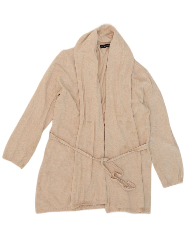 Maglione cardigan aperto lungo da donna Zara UK 18 XL Beige viscosa