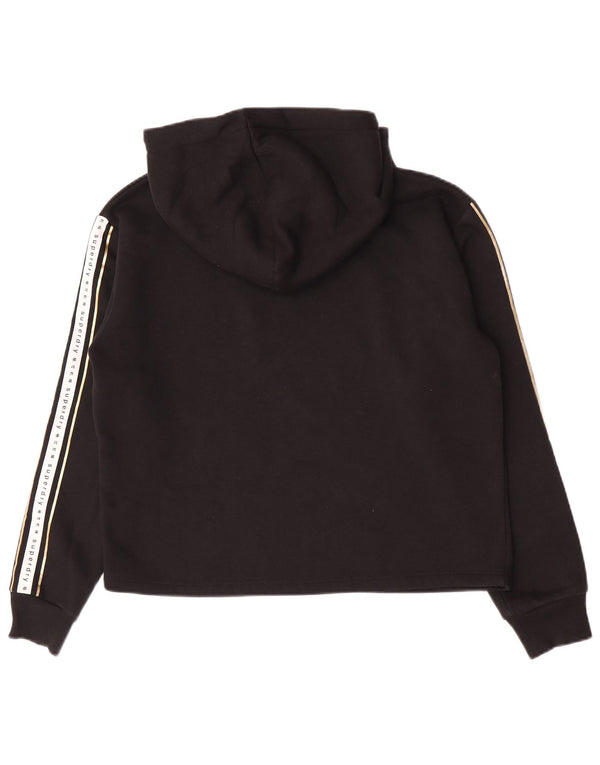 Felpa con cappuccio grafica da donna Superdry UK 14 grande cotone color block nero