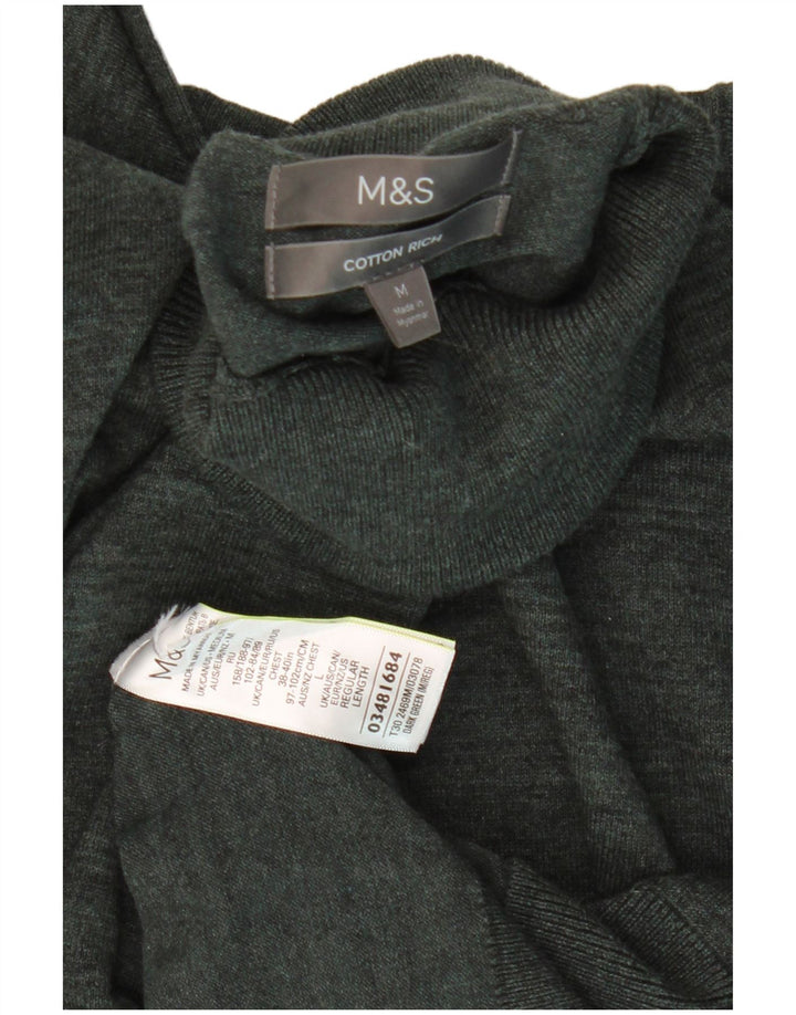 Maglione maglione da uomo Marks & Spencer a collo alto in cotone a righe kaki medio