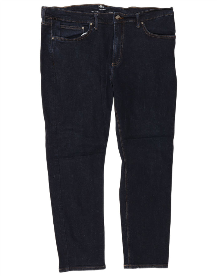 Jeans slim da uomo Marks & Spencer W38 L29 cotone blu navy