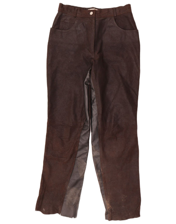 HELLINE Womens High Waist Trousers UK 14 Medium W28 L31 Brown Colourblock