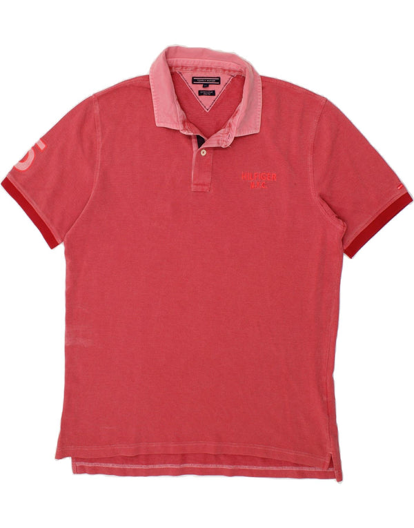 TOMMY HILFIGER Polo da uomo slim fit tinta in capo 2XL cotone rosso