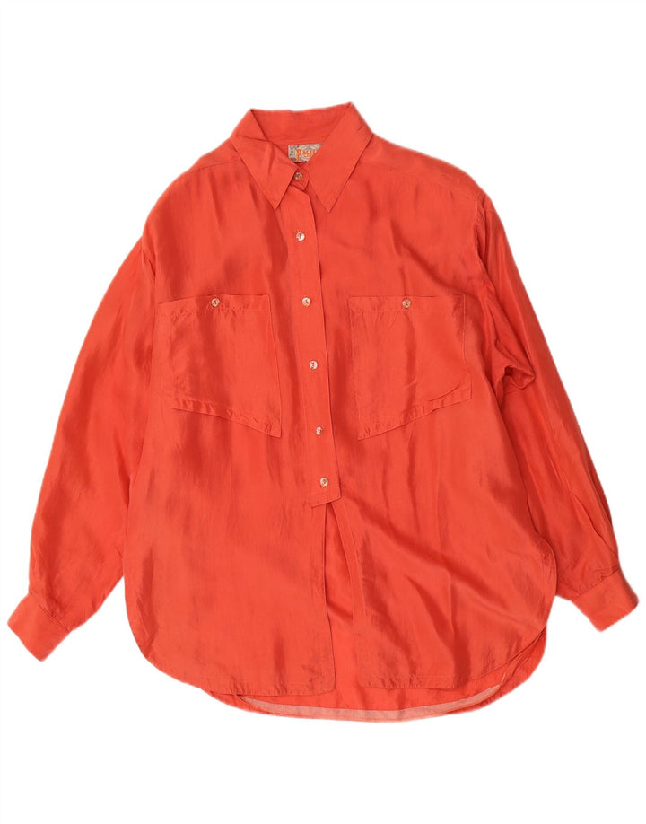 Camicetta camicia vintage da donna UK 14 seta arancione media