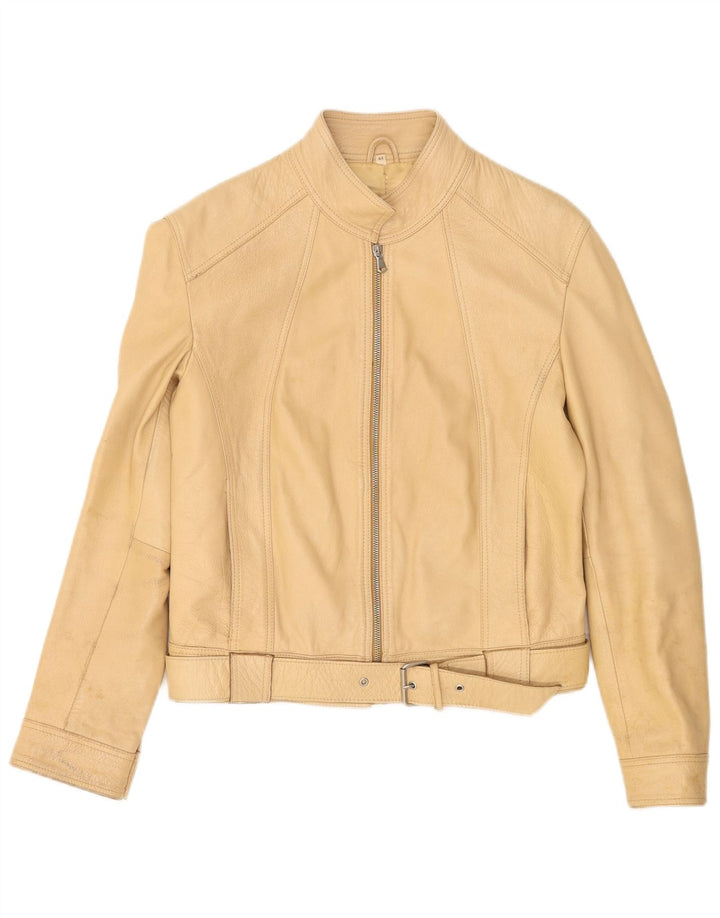 Giacca in pelle corta da donna vintage IT 44 Pelle beige media
