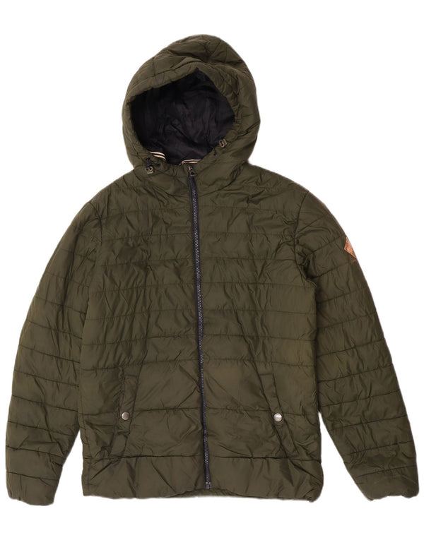 Jack & Jones Mens Hooded Padded Jacket UK 36 Small Khaki Nylon