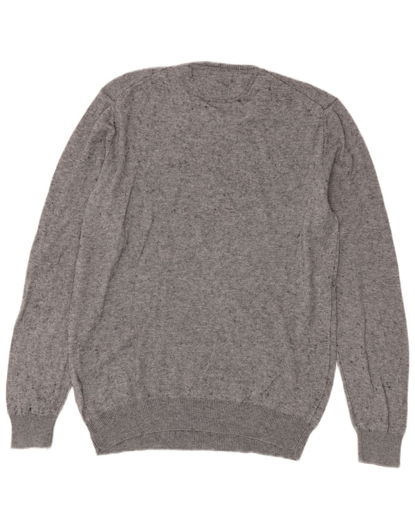 Maglione da uomo girocollo Benetton XL in cotone chiazzato grigio