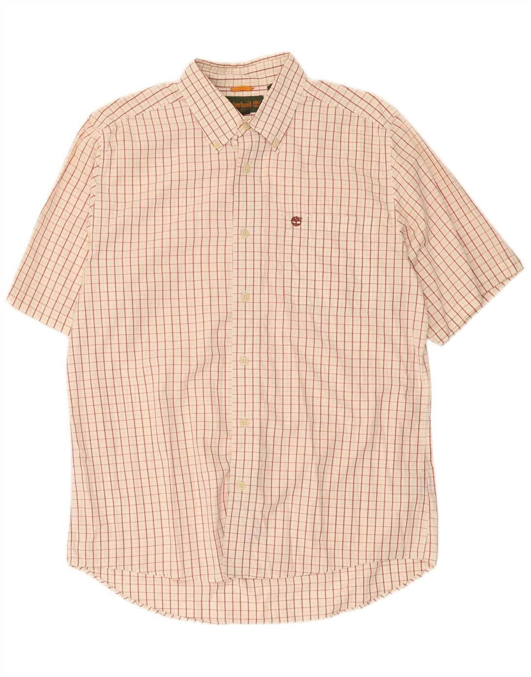 Camicia a maniche corte da uomo Timberland in cotone a quadri beige medio