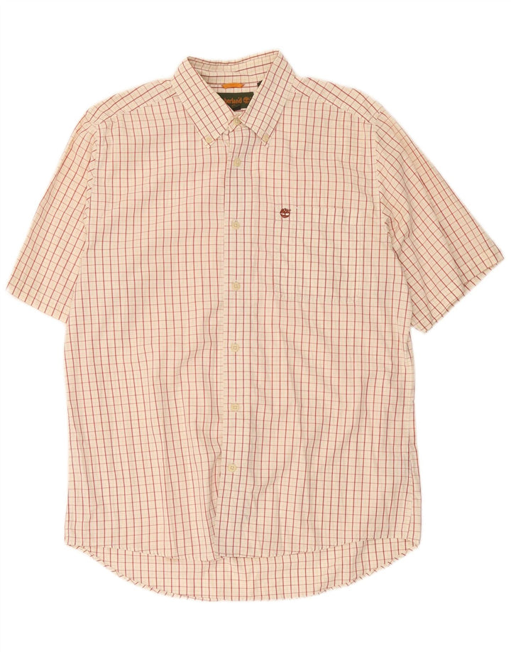 Camicia a maniche corte da uomo Timberland in cotone a quadri beige medio