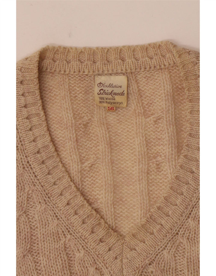 Maglione vintage da uomo con scollo a V IT 56 XL Lana beige