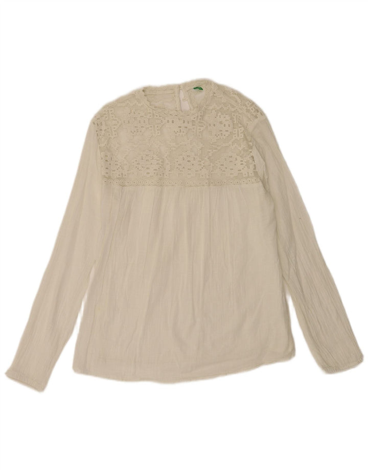 Camicetta oversize a maniche lunghe da donna Benetton Top UK 10 Small Cotone bianco