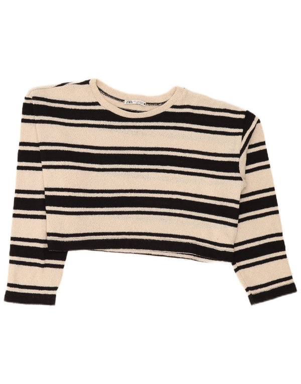 Maglione corto con scollo a barca da donna Zara UK 10 piccolo a righe beige