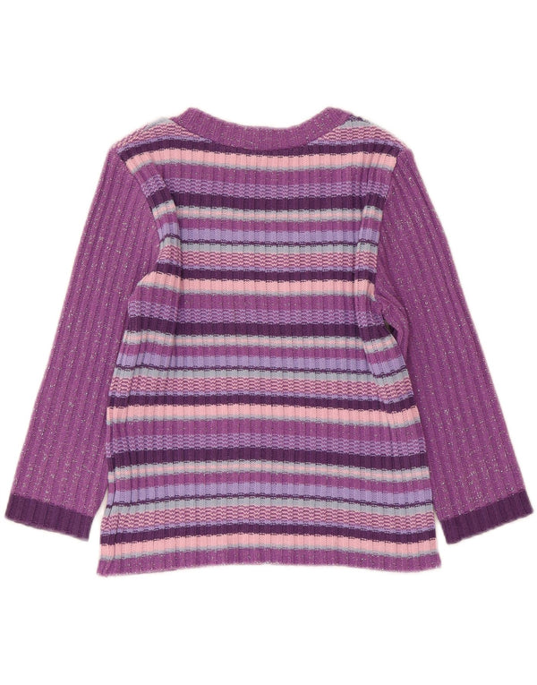 VINTAGE Womens Crop Boat Neck Jumper Sweater UK 12 Medium Purple Striped