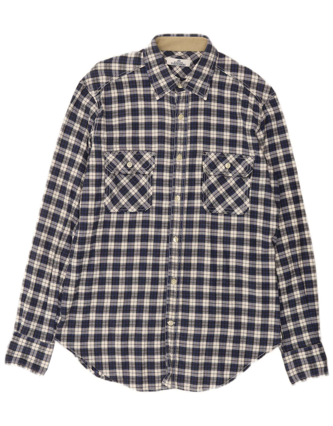 Camicia da uomo in flanella Egon Furstenberg taglia 40 15 3/4 scozzese medio blu