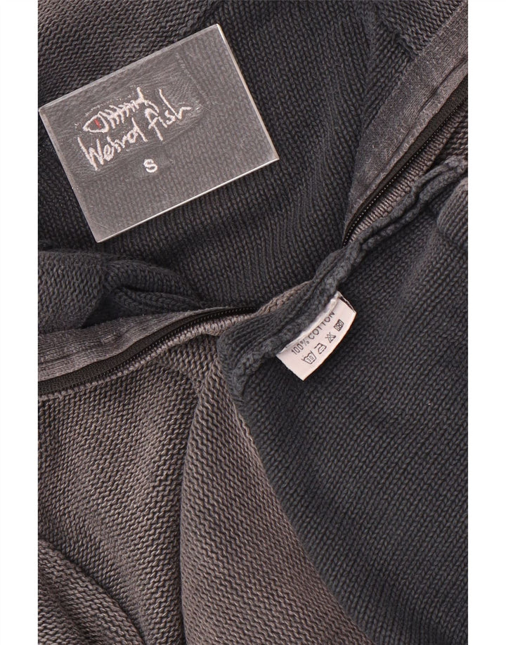 WEIRD FISH Felpa da uomo con collo con zip, maglione piccolo in cotone color block grigio
