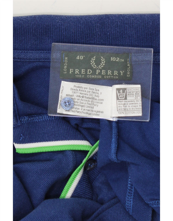 FRED PERRY Mens Graphic Polo Shirt Medium Blue Cotton Vintage Fred Perry and Second-Hand Fred Perry from Messina Hembry 