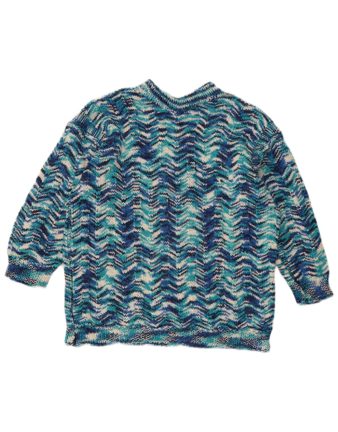 Maglione maglione girocollo da donna vintage UK 14 Blu medio geometrico