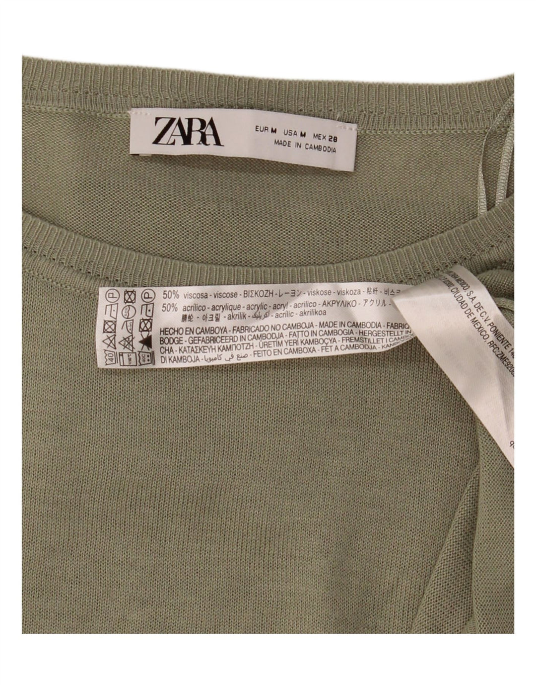 Top Zara da donna, vestibilità ampia, vestibilità ampia, UK 14, viscosa kaki media